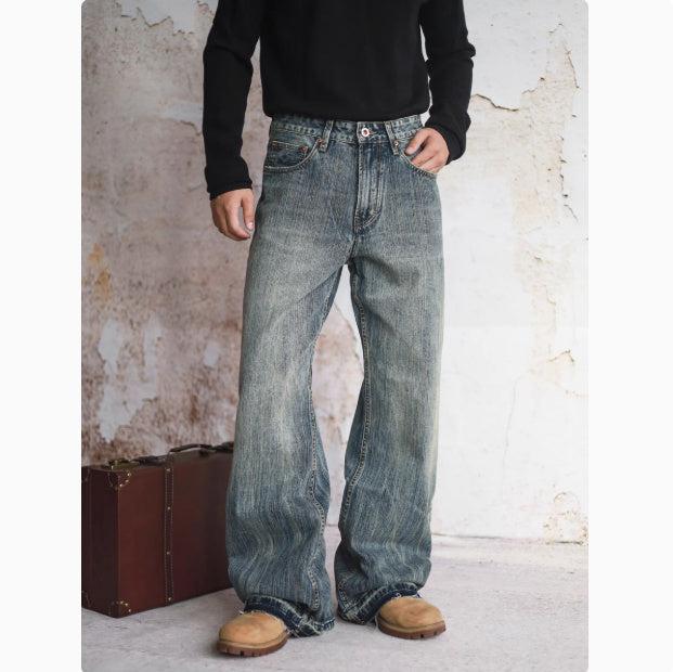 Loose Straight-Leg Flared Jeans – Vintage Streetwear Fit