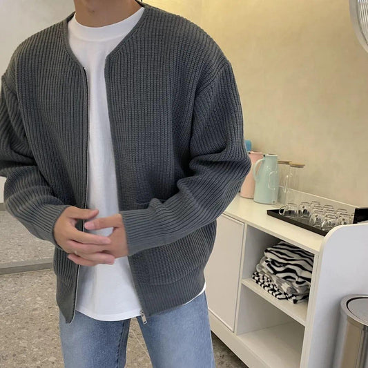 Minimalist Zip-Up Knitted Cardigan – Casual Streetwear Layer