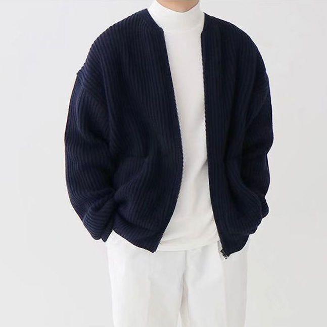 Minimalist Zip-Up Knitted Cardigan – Casual Streetwear Layer