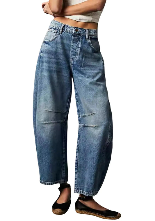 Womens Mid Rise Barrel Jeans