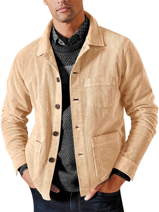Runcati Mens Corduroy Jacket Lightweight Casual Button Down Shacket Long Sleeve Retro Shirts Coat