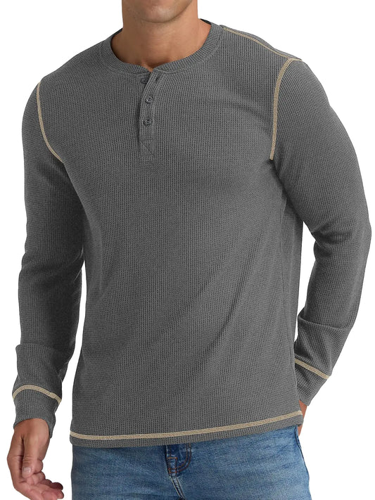 RQP Mens Henley Shirts Long Sleeve Waffle Knit Tee Shirts Fashion Button Fall ShirtsDark Gray M